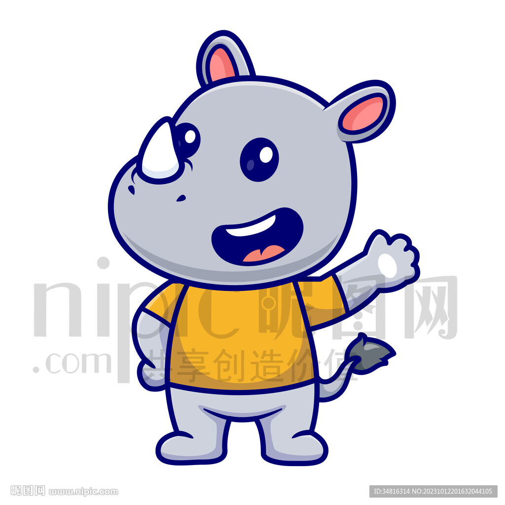 可爱卡通挥手的犀牛