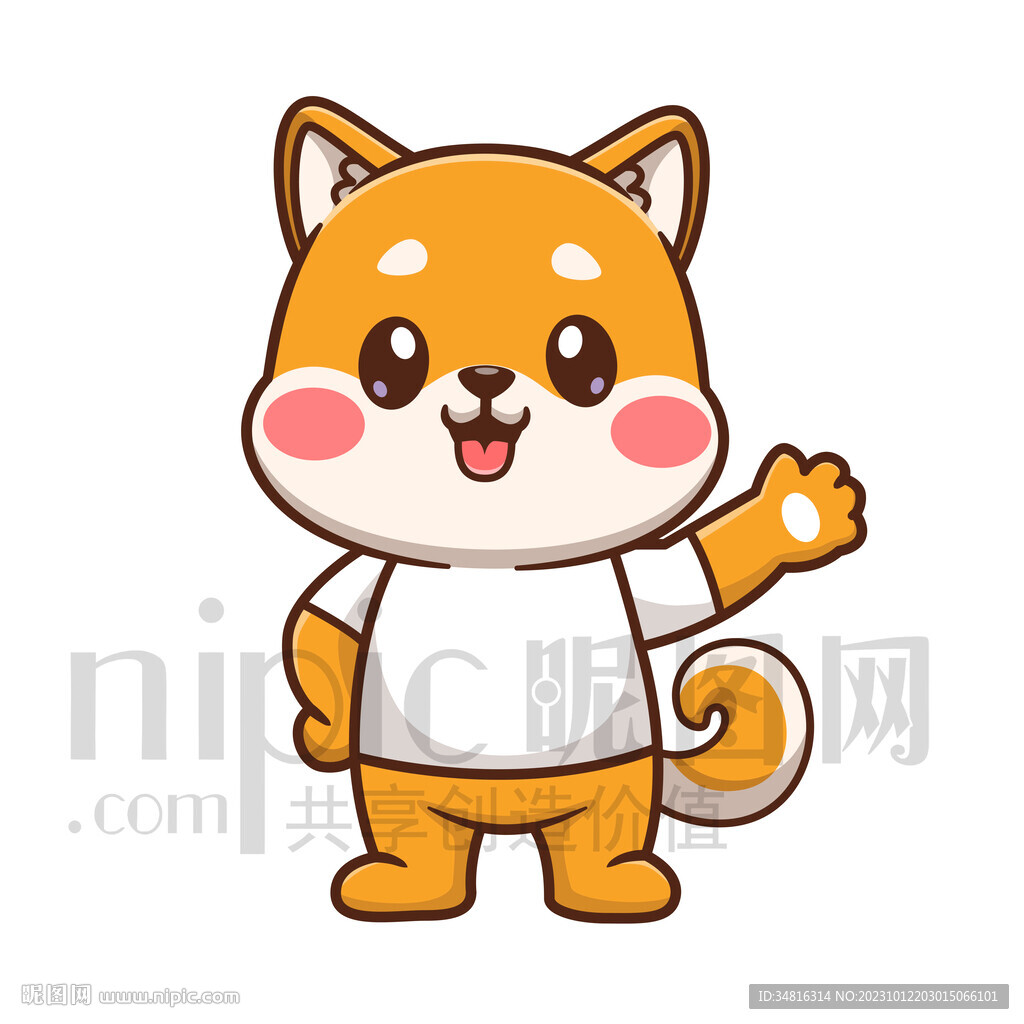 可爱卡通宠物挥手的小狗