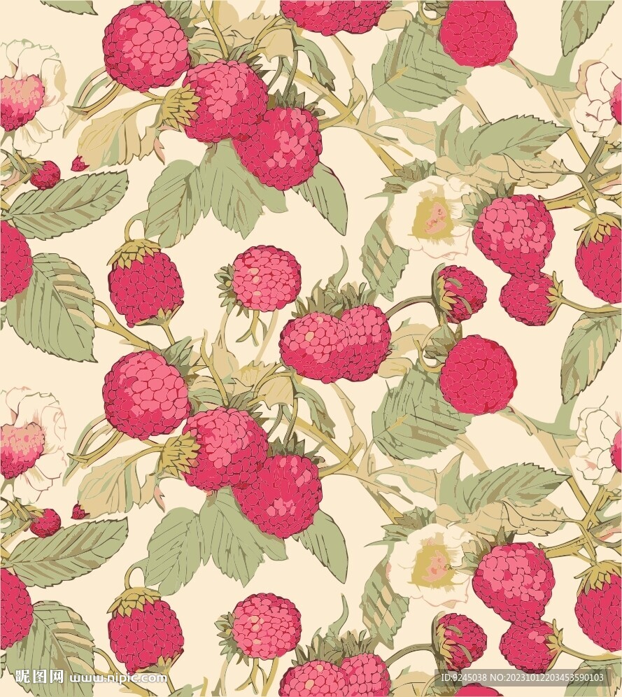 红色浆果无缝图案背景