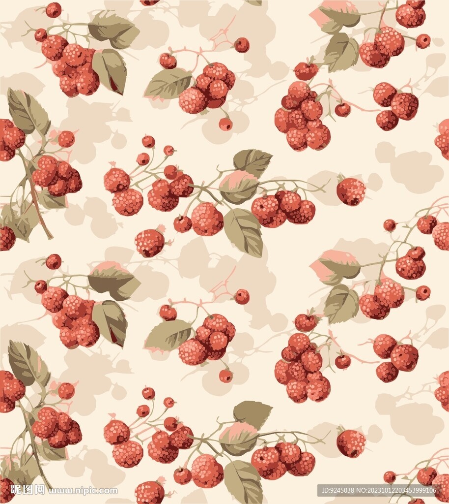 红色浆果无缝图案背景