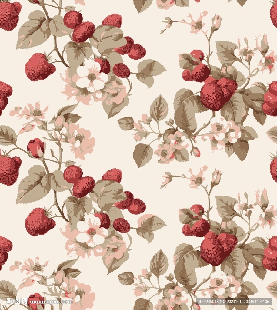 红色浆果无缝图案背景