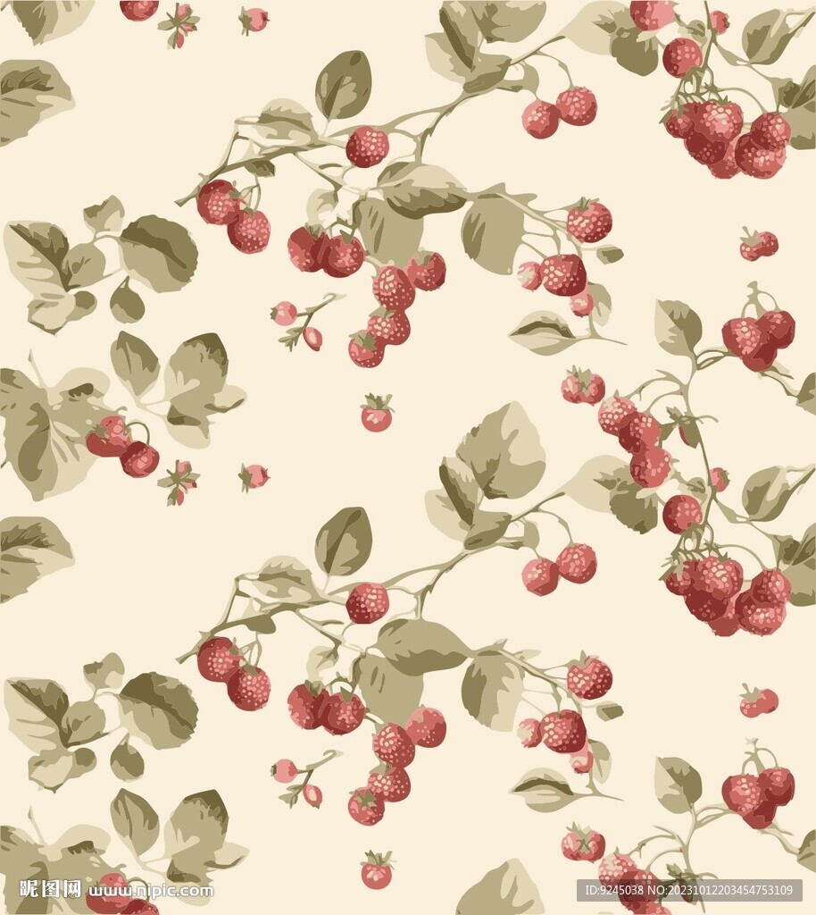 红色浆果无缝图案背景