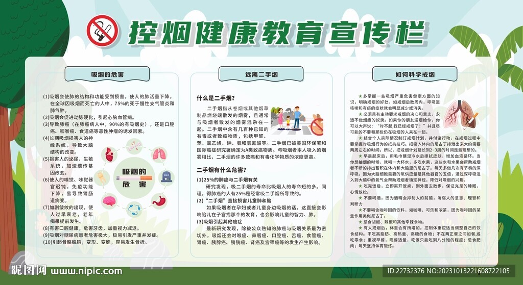 控烟戒烟禁烟健康教育宣传栏