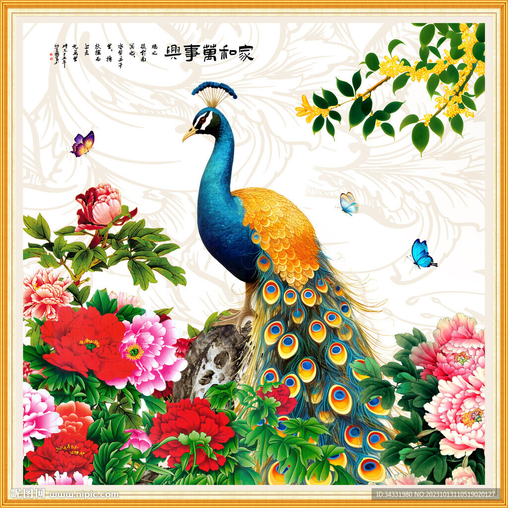 国画牡丹孔雀图