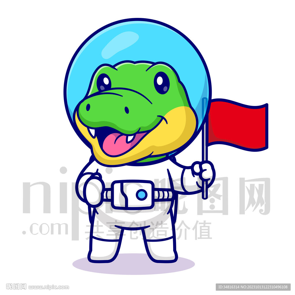 可爱卡通宇航员大鳄鱼