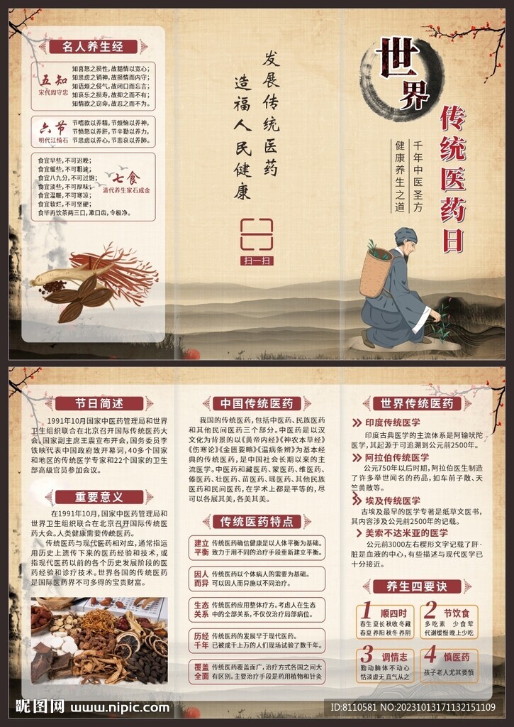 世界传统医药日三折页传单手册