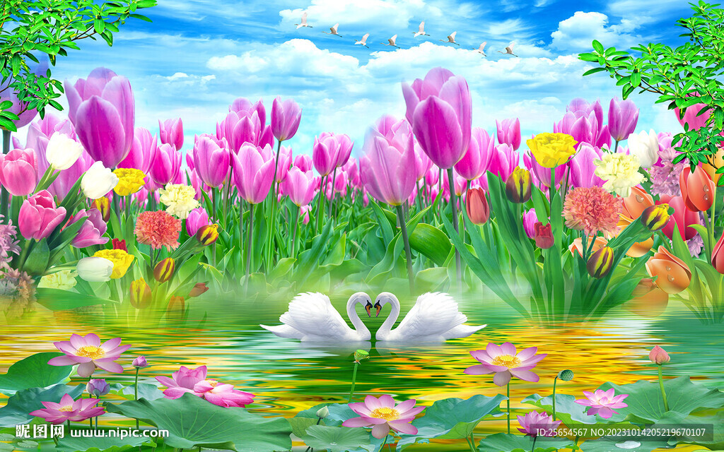 郁金香花朵背景墙