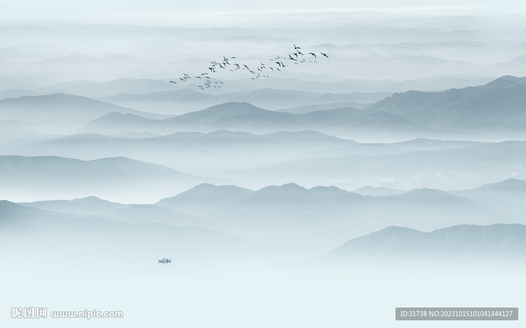 新中式水墨山水画壁画背景墙