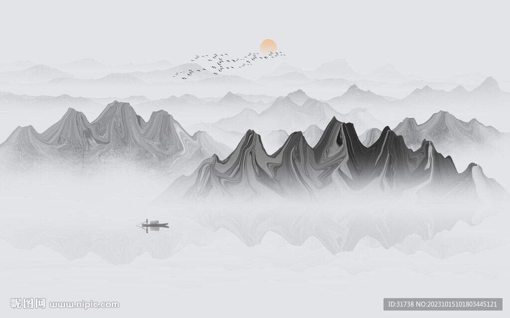 禅意水墨山水画