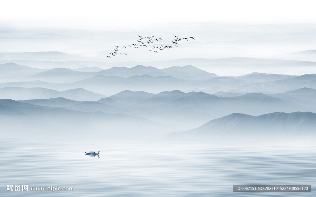 屏风水墨山水画