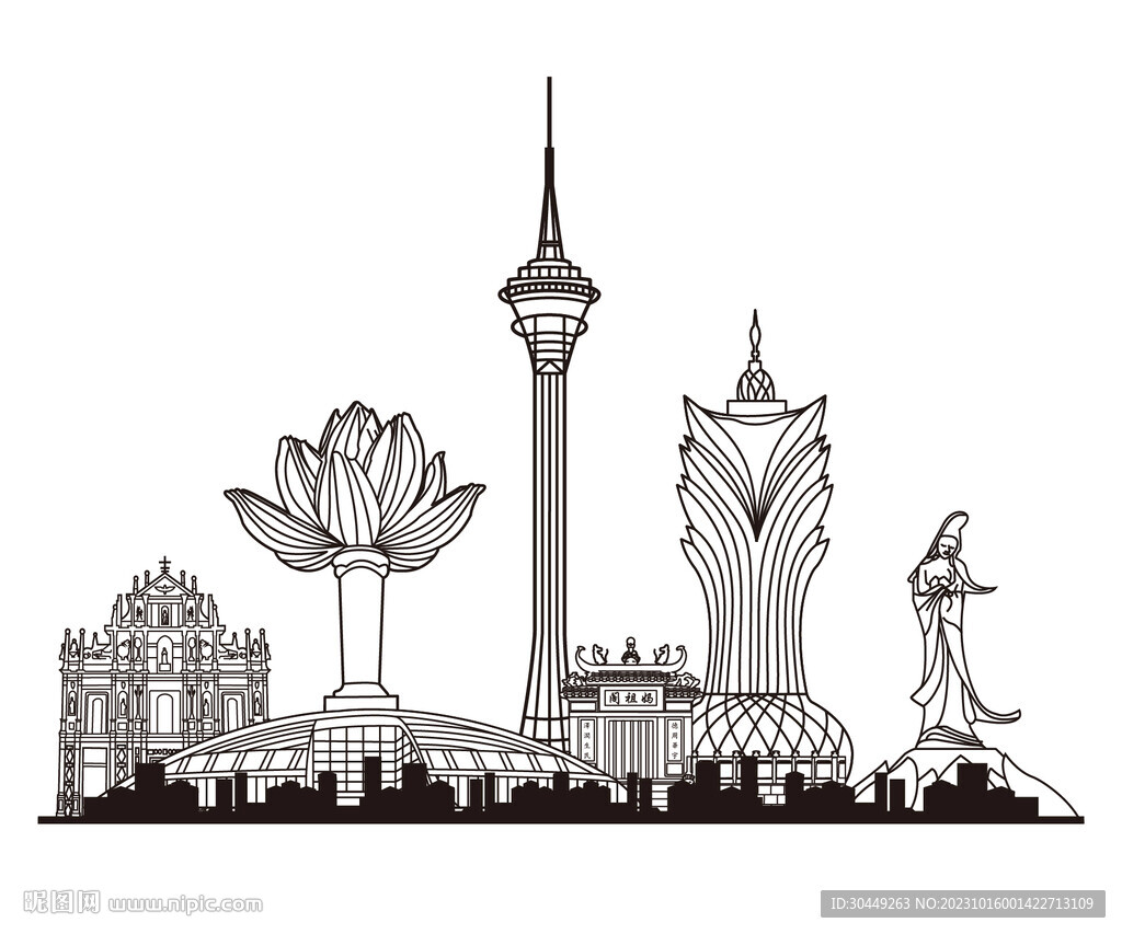 澳门地标建筑中国澳门城市剪影