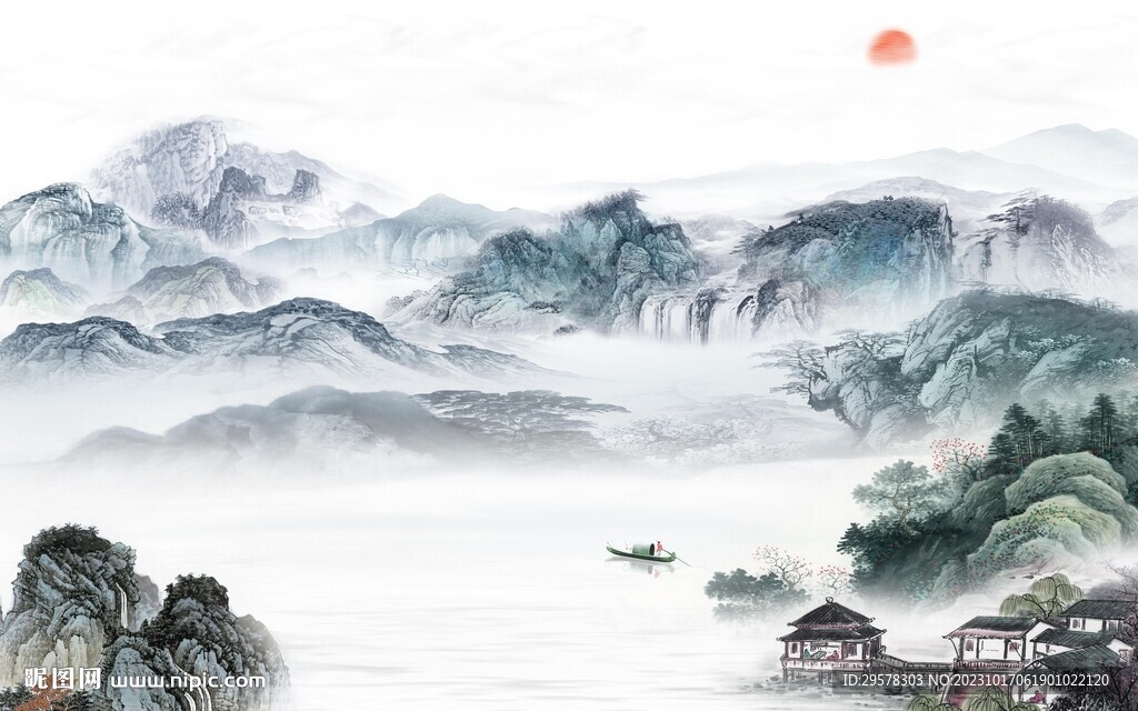 爆款 中式简约山水 TIf分层