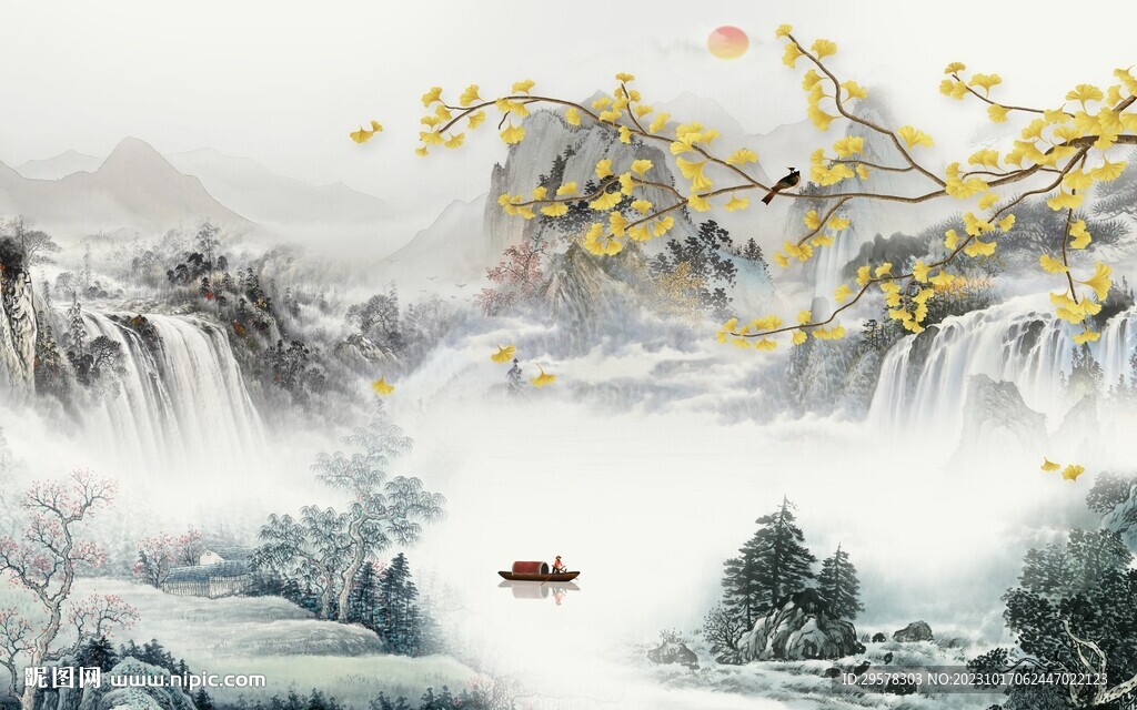 新款 中式简约山水 TIf分层