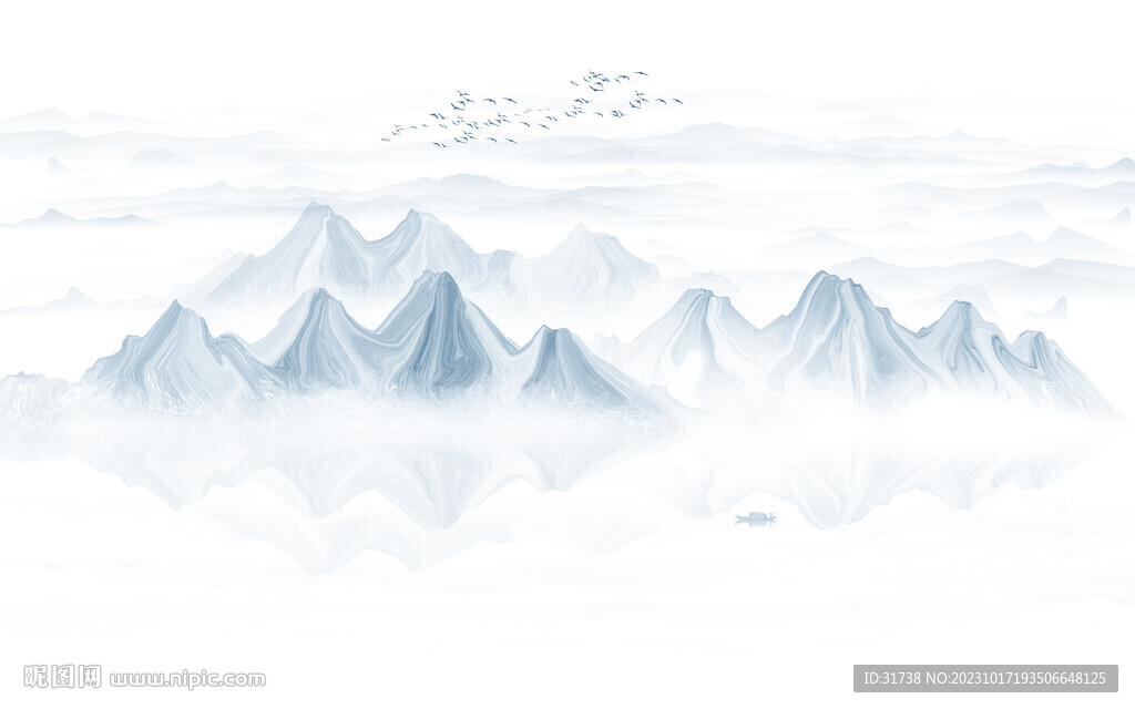 公司前台水墨山水画背景墙