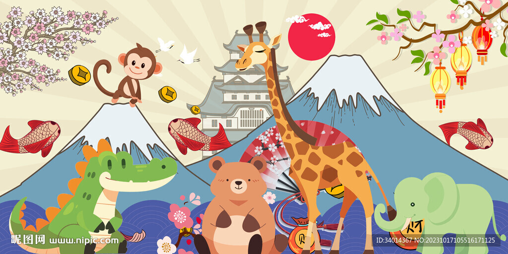 卡通动物背景墙