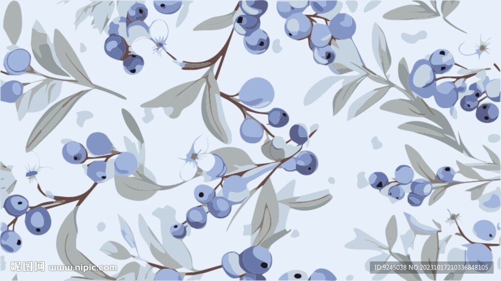 浆果蓝莓矢量图案背景