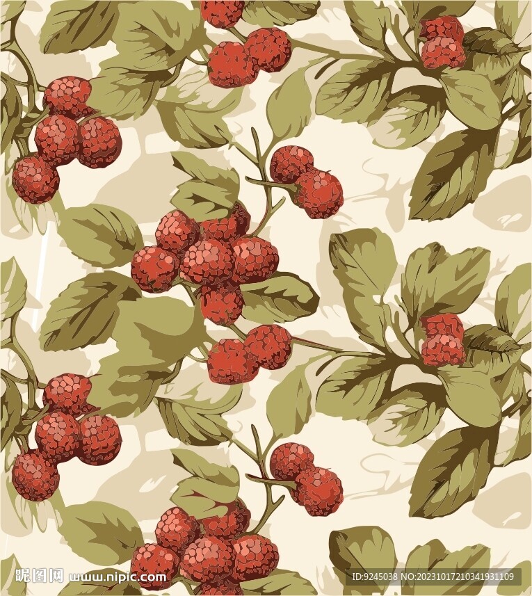 红色浆果无缝图案背景