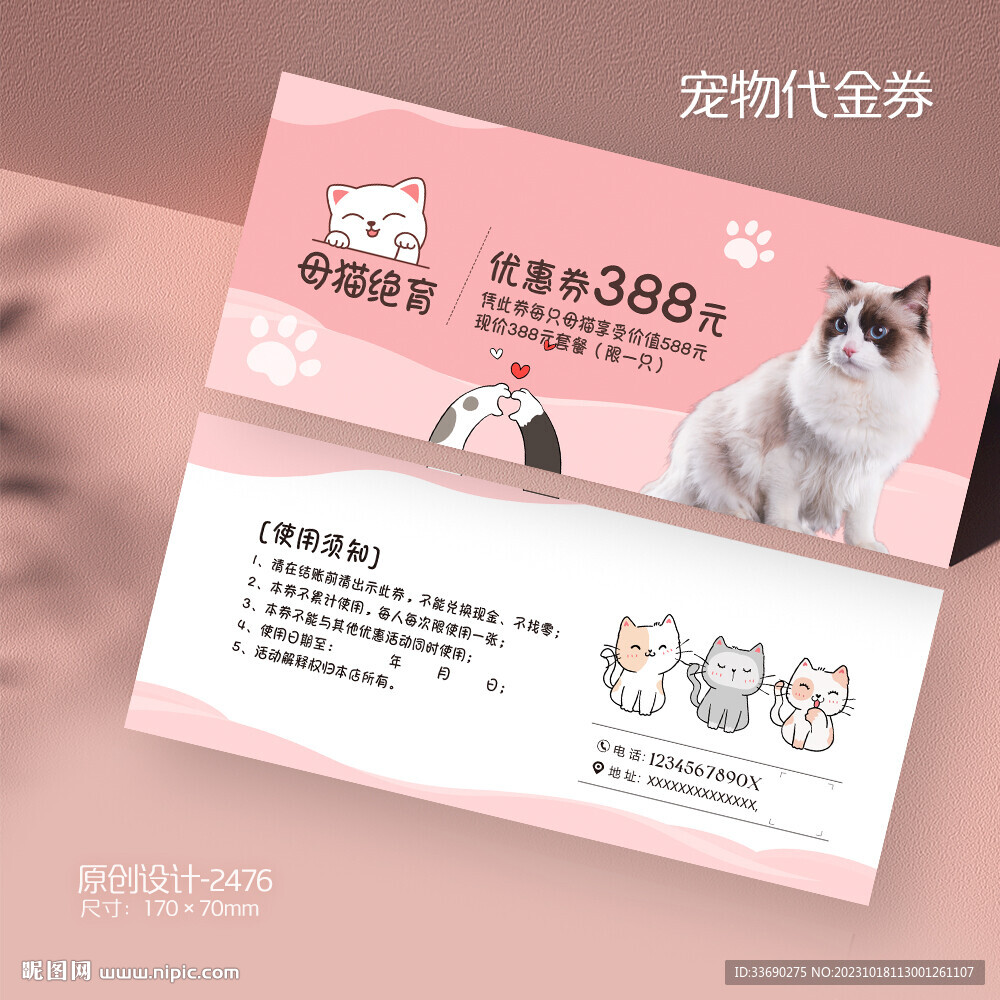 粉色布偶猫宠物医院宠物店代金券