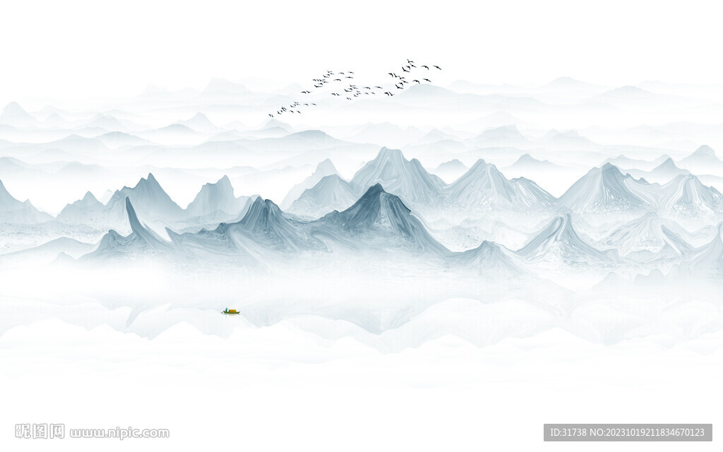 新中式禅意水墨山水画