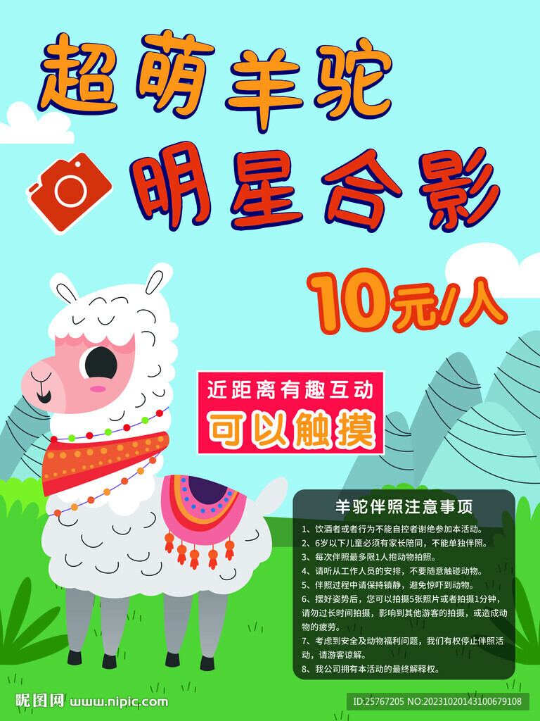 羊驼动物萌宠物卡通海报