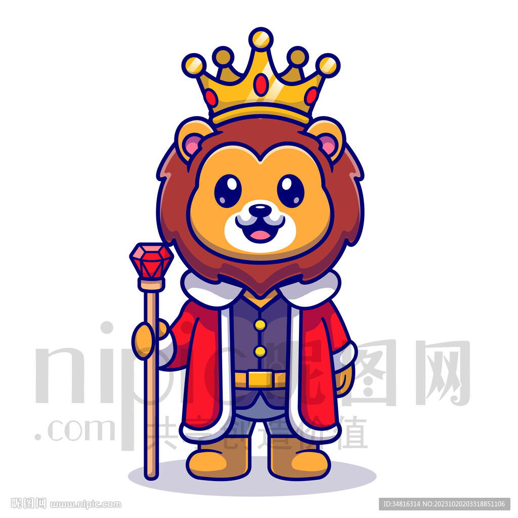 可爱卡通国王装扮的小狮子