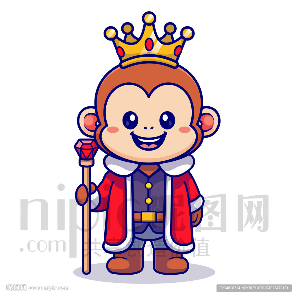 可爱卡通国王装扮的小猴子