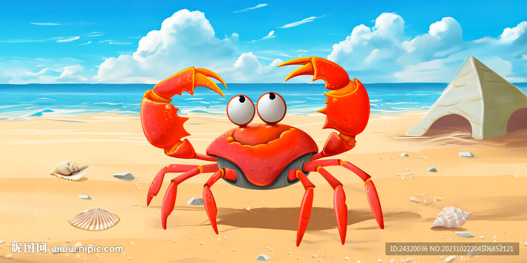 卡通螃蟹壁画背景墙装饰画设计