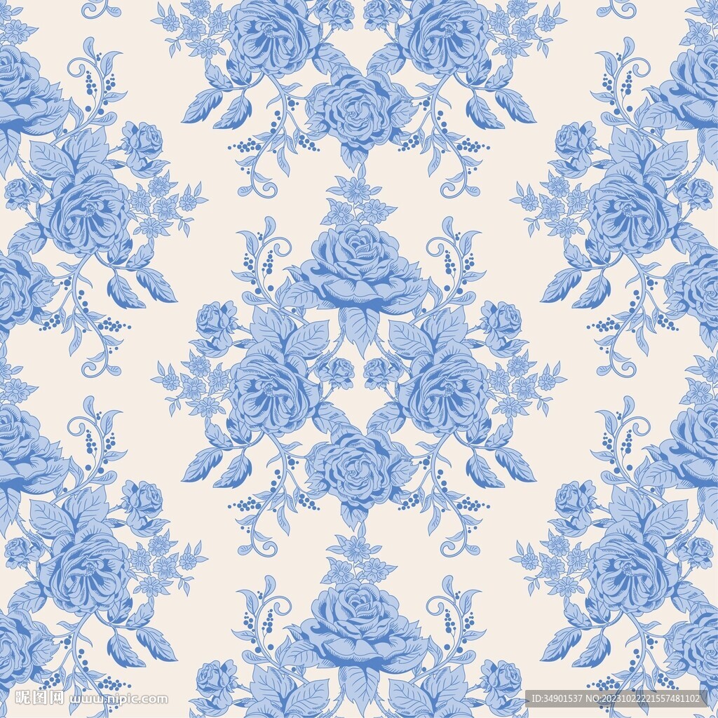 蓝色玫瑰花插画