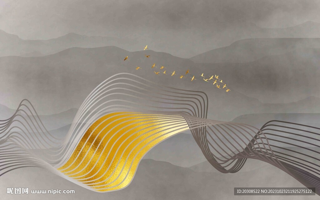 抽象线条水墨山水画