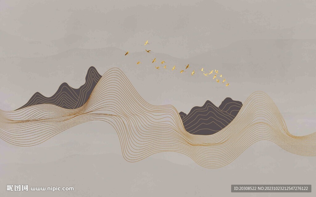 抽象线条水墨山水画