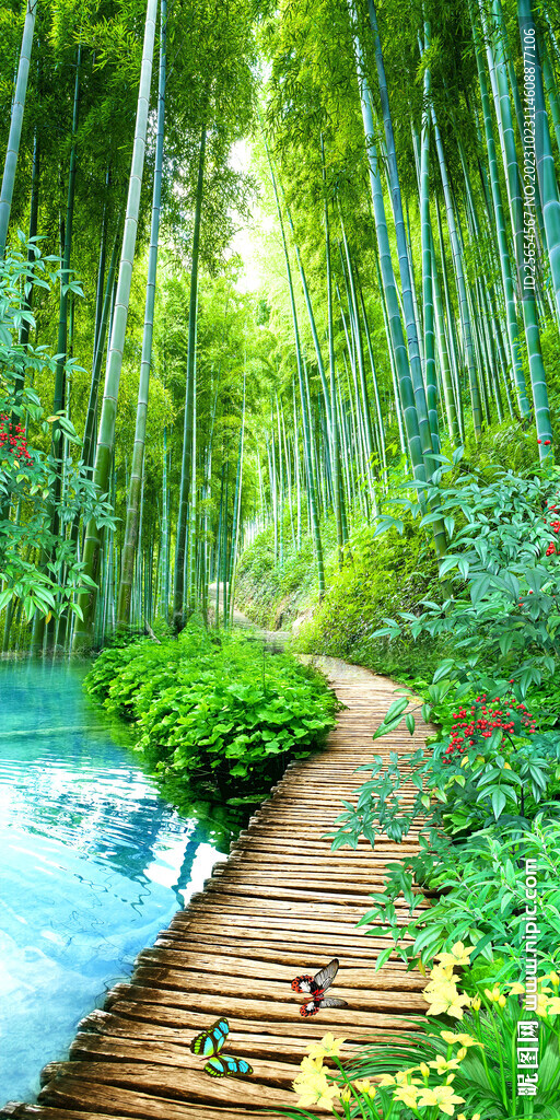 竹报平安风景画玄关