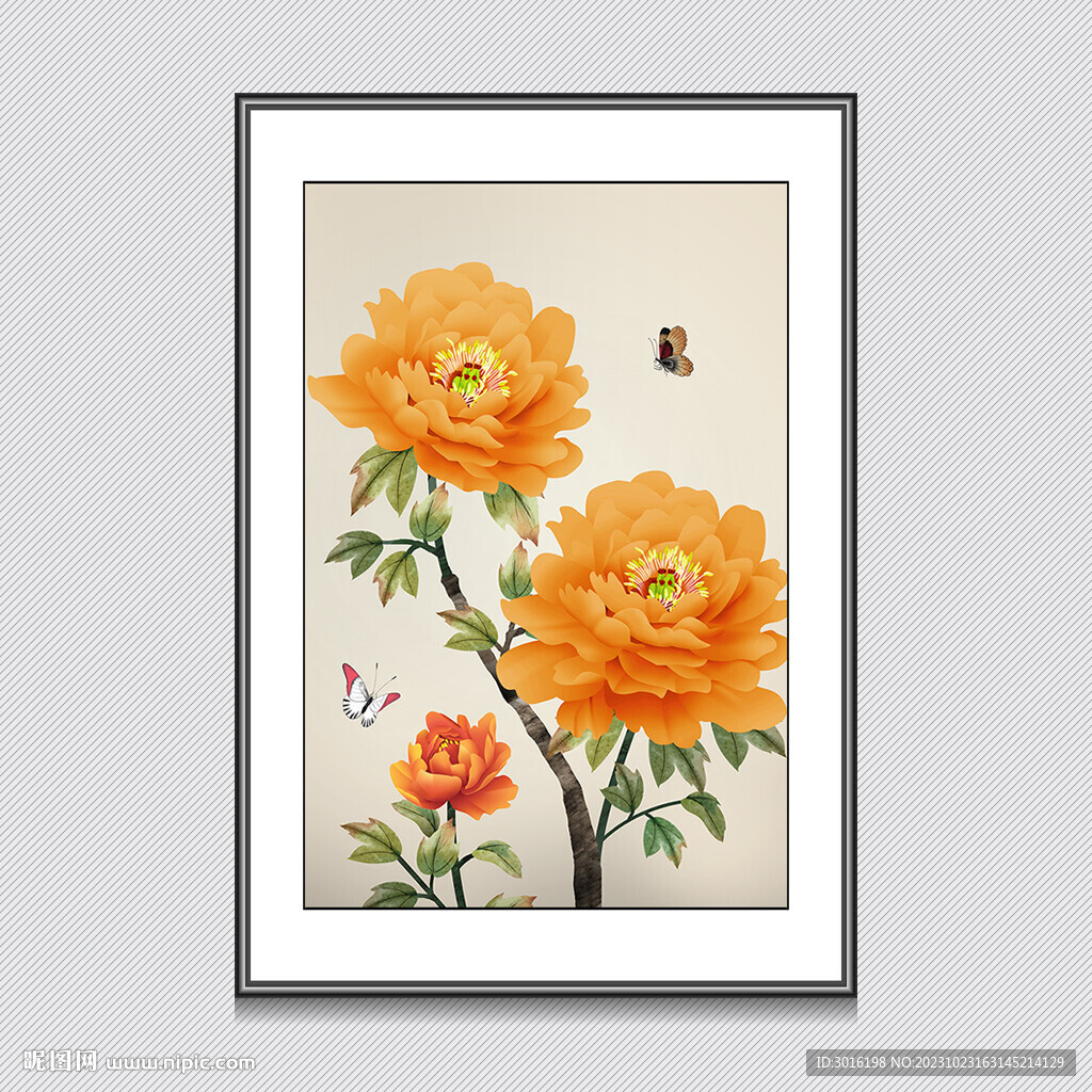 新中式花鸟牡丹国画