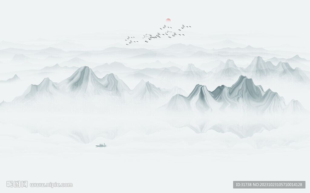 屏风水墨山水画