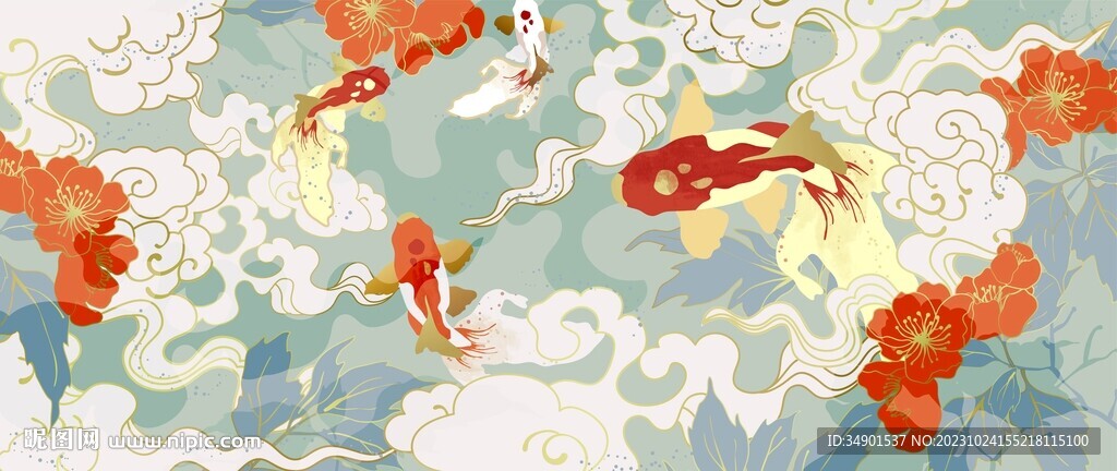 国风锦鲤手绘涂鸦