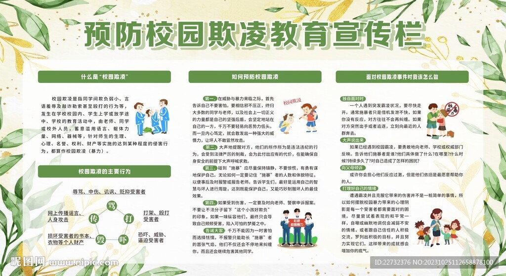 防校园欺凌宣传栏展板