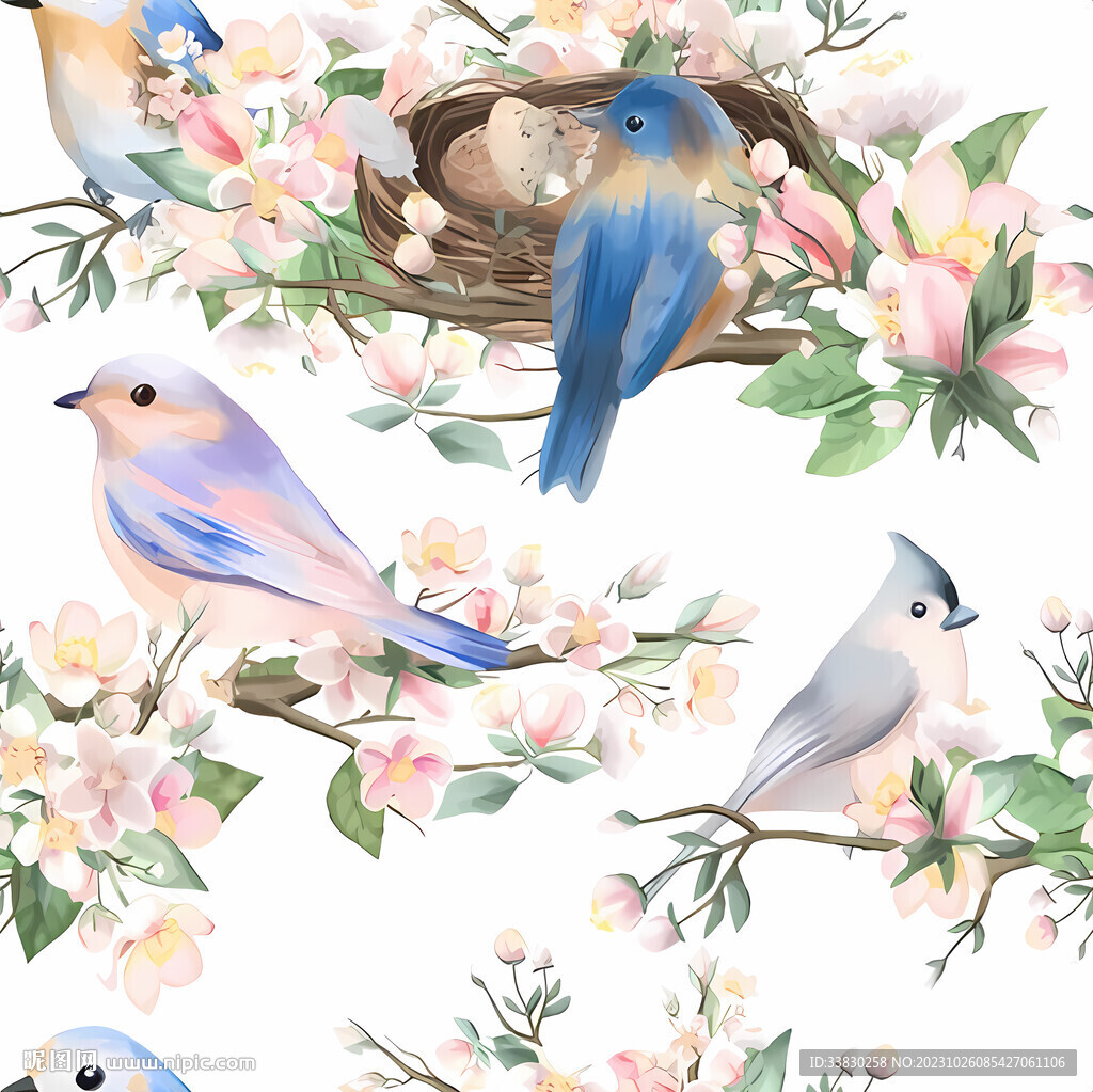 女装 数码印花 乱花 花 鸟 