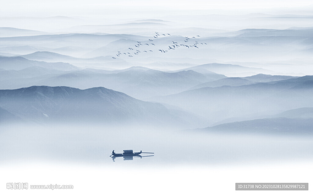 中式屏风水墨山水画背景图