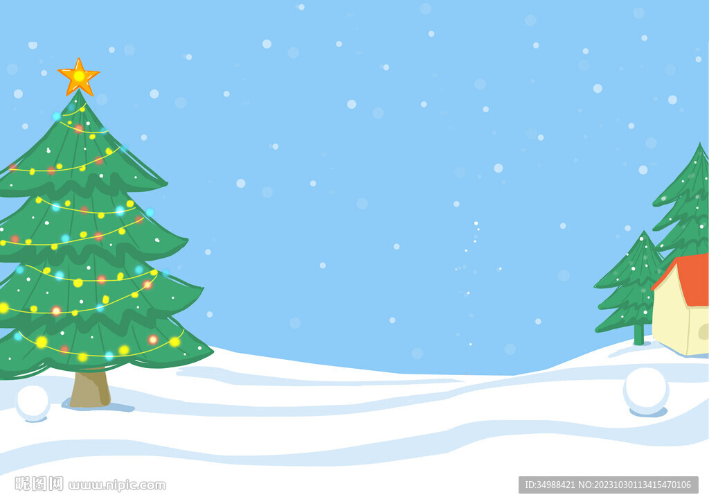 圣诞节冬季雪景卡通扁平插画 