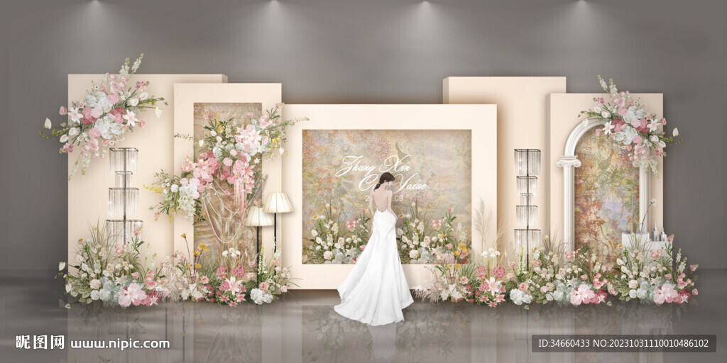 法式香槟色婚礼迎宾区效果图