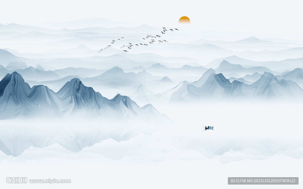 意境水墨山水背景墙