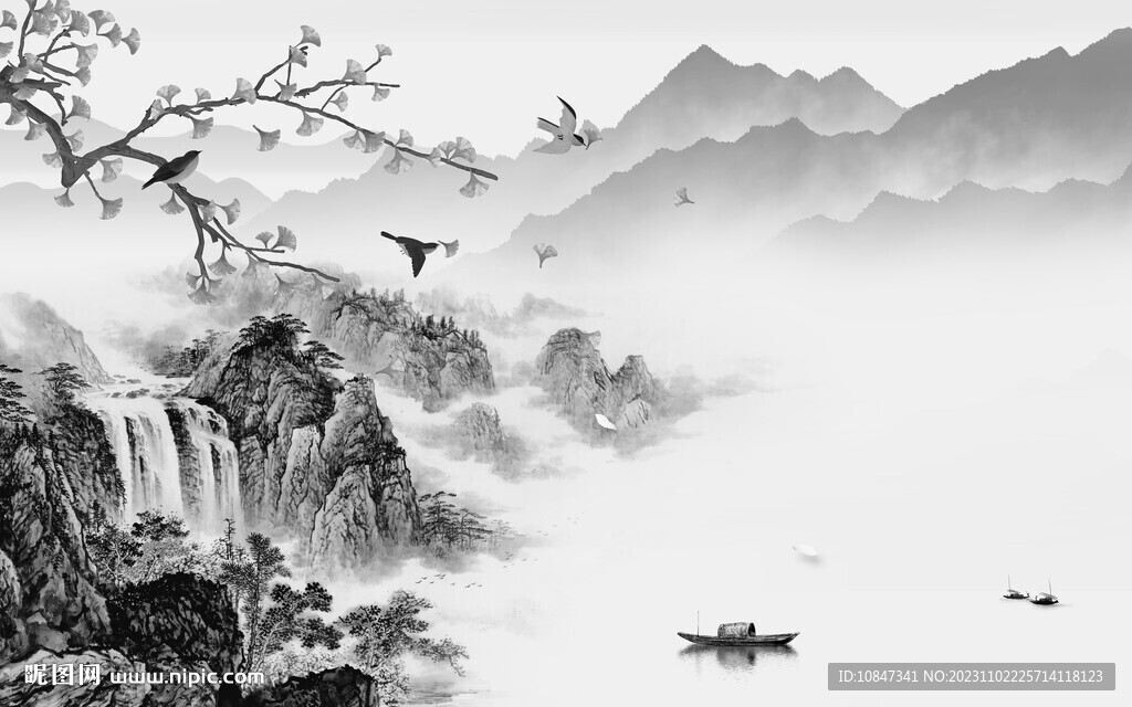 简约 最新灰山水画 TiF分层