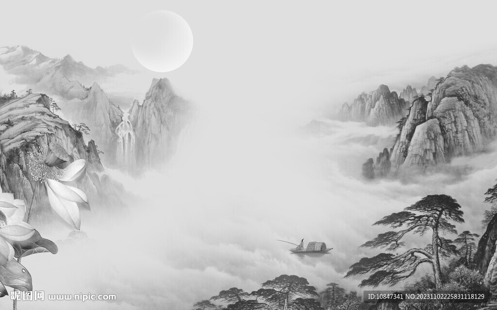 现代 最新灰山水画 TiF分层