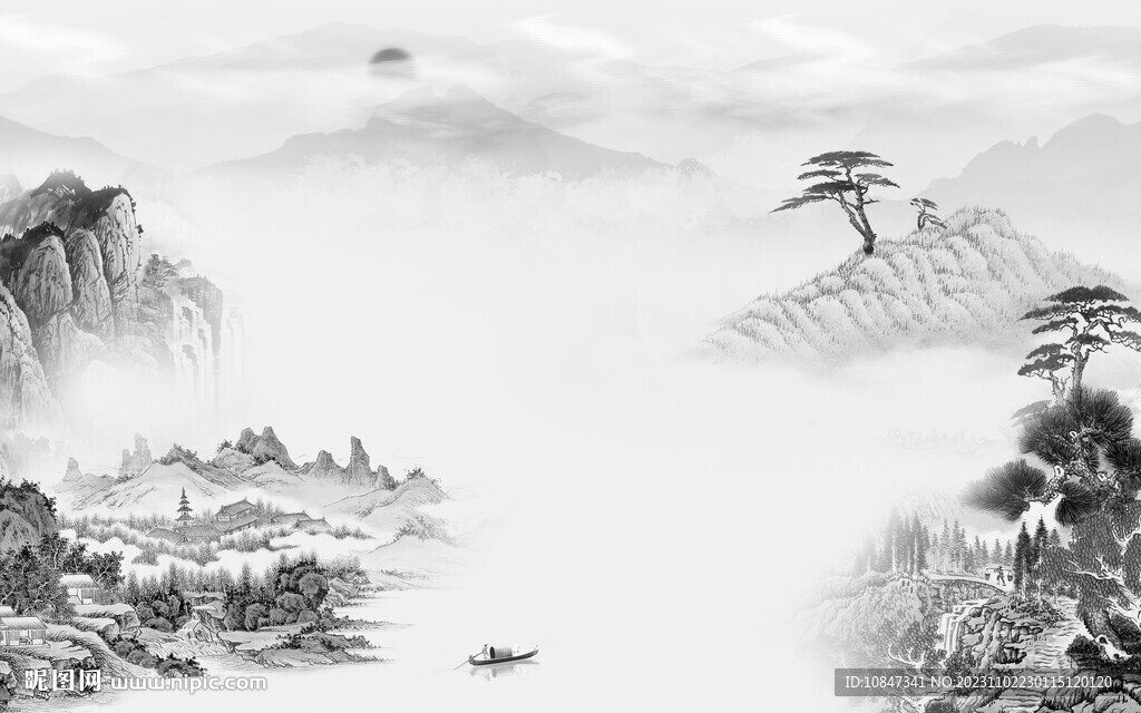 高清 最新灰山水画 TiF分层