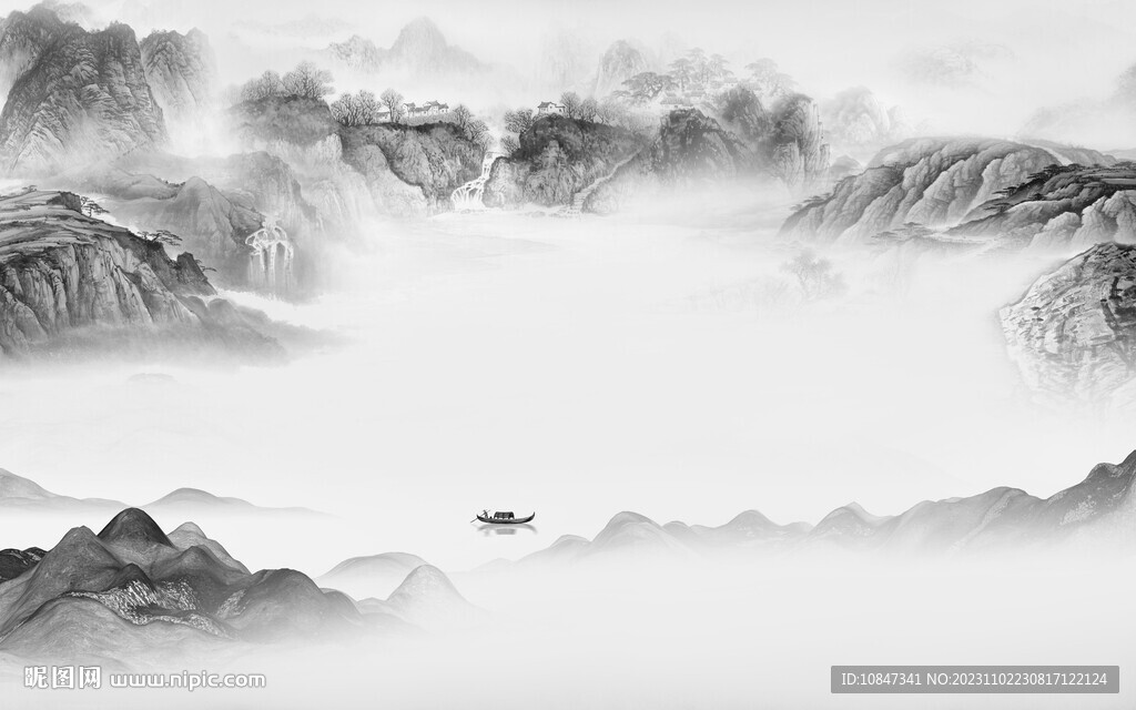 清晰 意境灰山水画 TiF分层