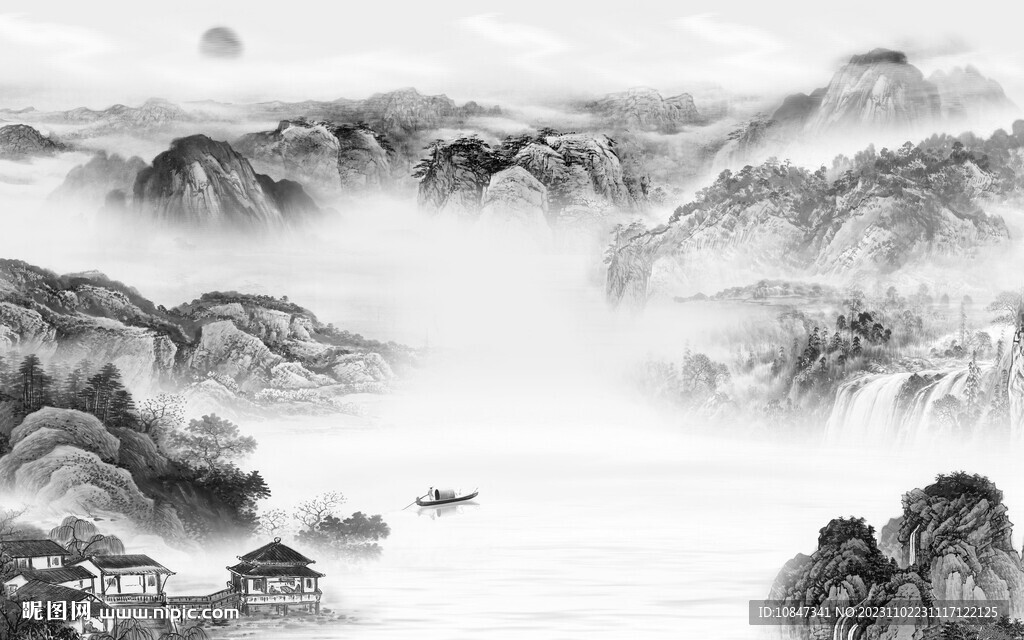 客厅 意境灰山水画 TiF分层