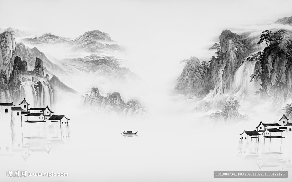 意境灰山水画 TiF分层