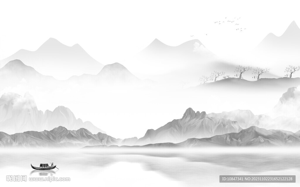 中式 意境灰山水画 TiF分层