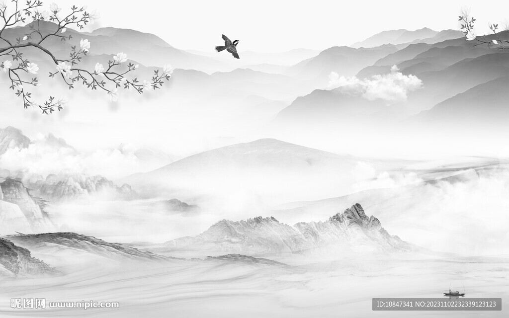 爆款 意境灰山水画 TiF分层