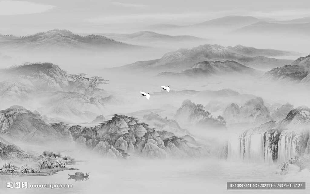 高档 意境灰山水画 TiF分层