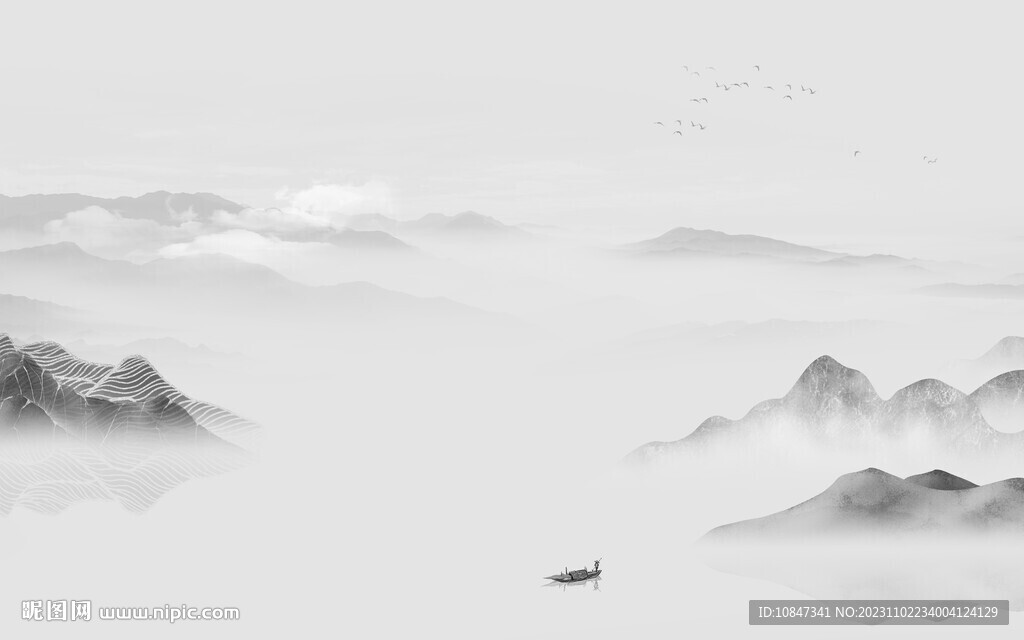 简约 意境灰山水画 TiF分层